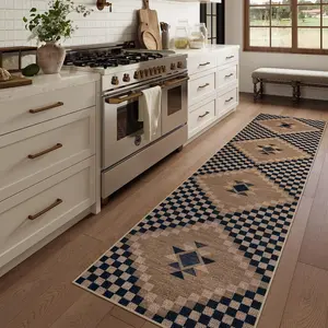 Easy Jute Runner Rugs for Hallway 2x10, Non Slip Washable Rug Runner, Checkered Extra Long Rugs for Hallways, Ultra Thin Farmhouse Kitchen Rug for Hardwood Floor