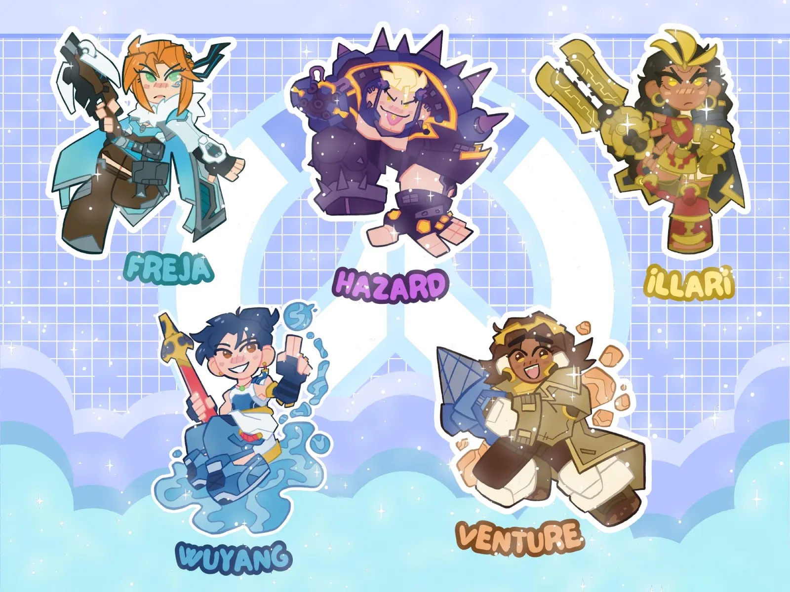 Overwatch Keychain, Anran, Cassidy, D.va, Domina, Emre, Freja, Genji, Hanzo, Hazard, Juno, Kiriko, Lucio, Ramattra, Mercy, Mizuki