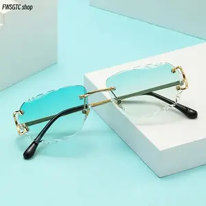 Unisex Retro Frameless Sunglasses, High-End Fashion Irregular Cut Lenses, UV400 Protection Trendy Sun Glasses for Men Women Daily Street Wear