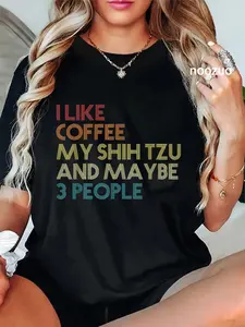 100% Cotton Unisex Shih Tzu Dog Owner Coffee Lovers Funny Quote Vintage Retro T-Shirt Casual Top