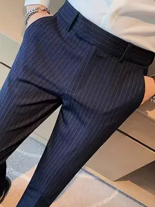 2026 New Men's Striped Suit Pants, Navy Slim Fit Skinny Pants, Lightweight Business Casual Versatile Suit Pants, All Seasons