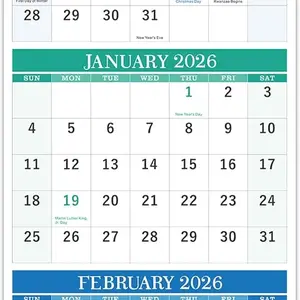 Wall Calendar 2026 3 Month Calendar Vertical January 2026 to December 2026 Calendar 2026 with Large Blocks 11'' x 26'' (Open)