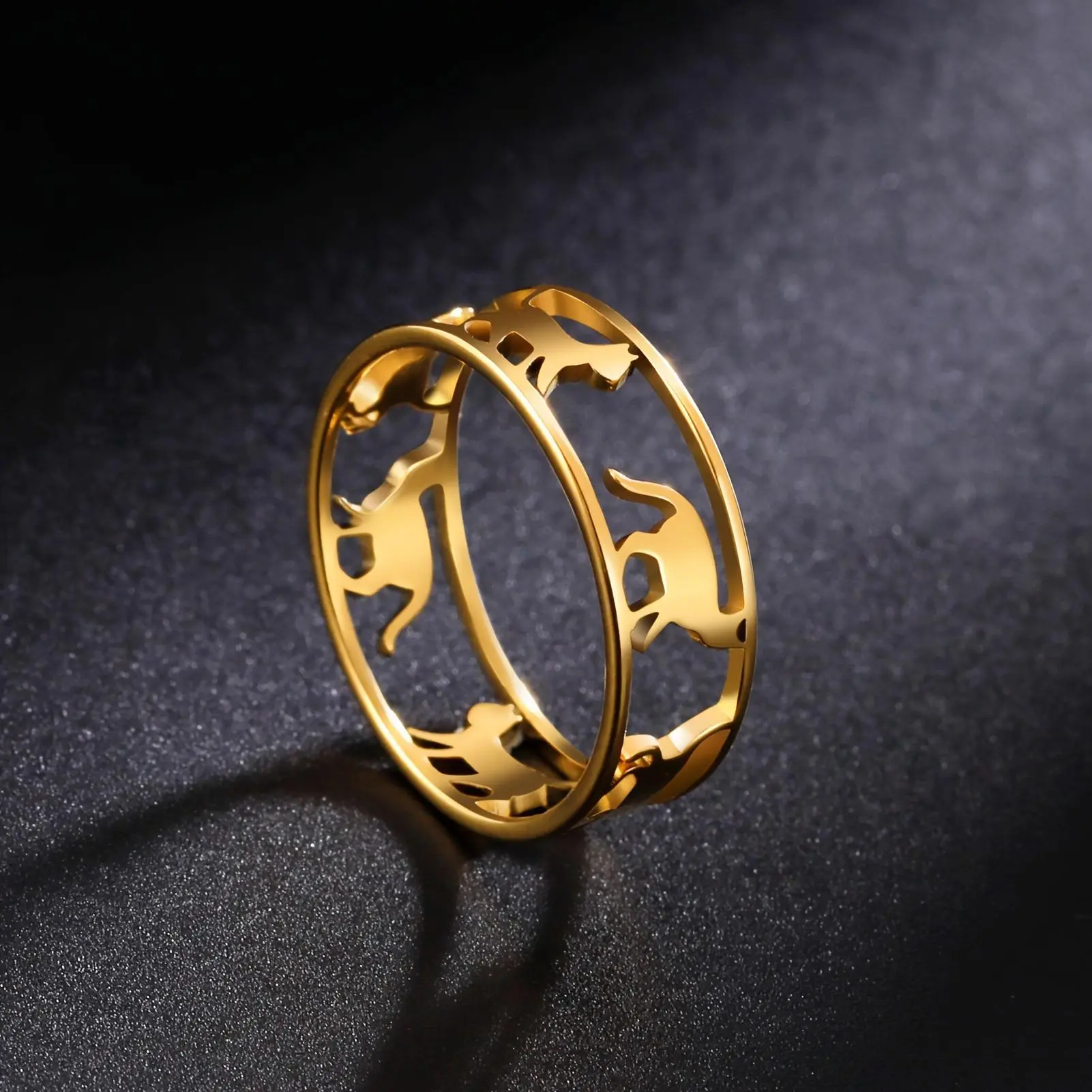 Cartoon Rings with Cute Hollow-Out Cat Design, Animals Jewelry Band for Women, Fashion Engagement Rings, Birthday Gift Idea, Sizes 7-11