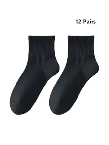 Men's Black Crew Socks, 12 Pairs, Multi-Size , Soft Breathable Polyester Blend, High Elastic Comfort Casual Socks for Daily Wear, Work & Sports, Bulk Value Pack
