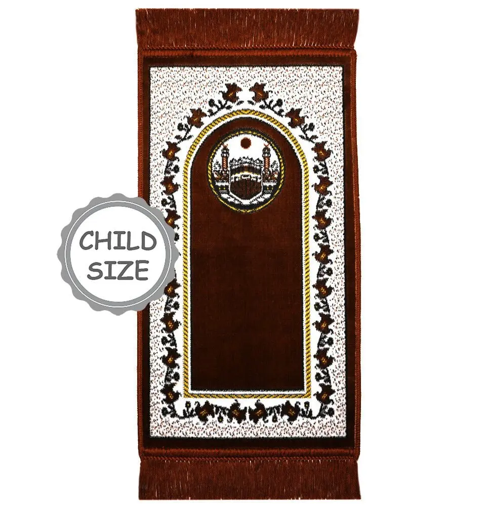 Child Velvet Islamic Prayer Rug - Kaba KB2 Orange
