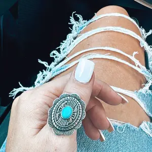 Oval teal western ring