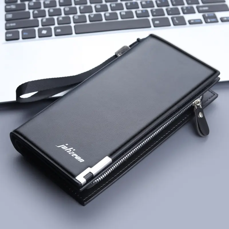 Long Wallet for Men Leather Business Credit Card Holder Fashion Travel Clutch Purse with Wristlet