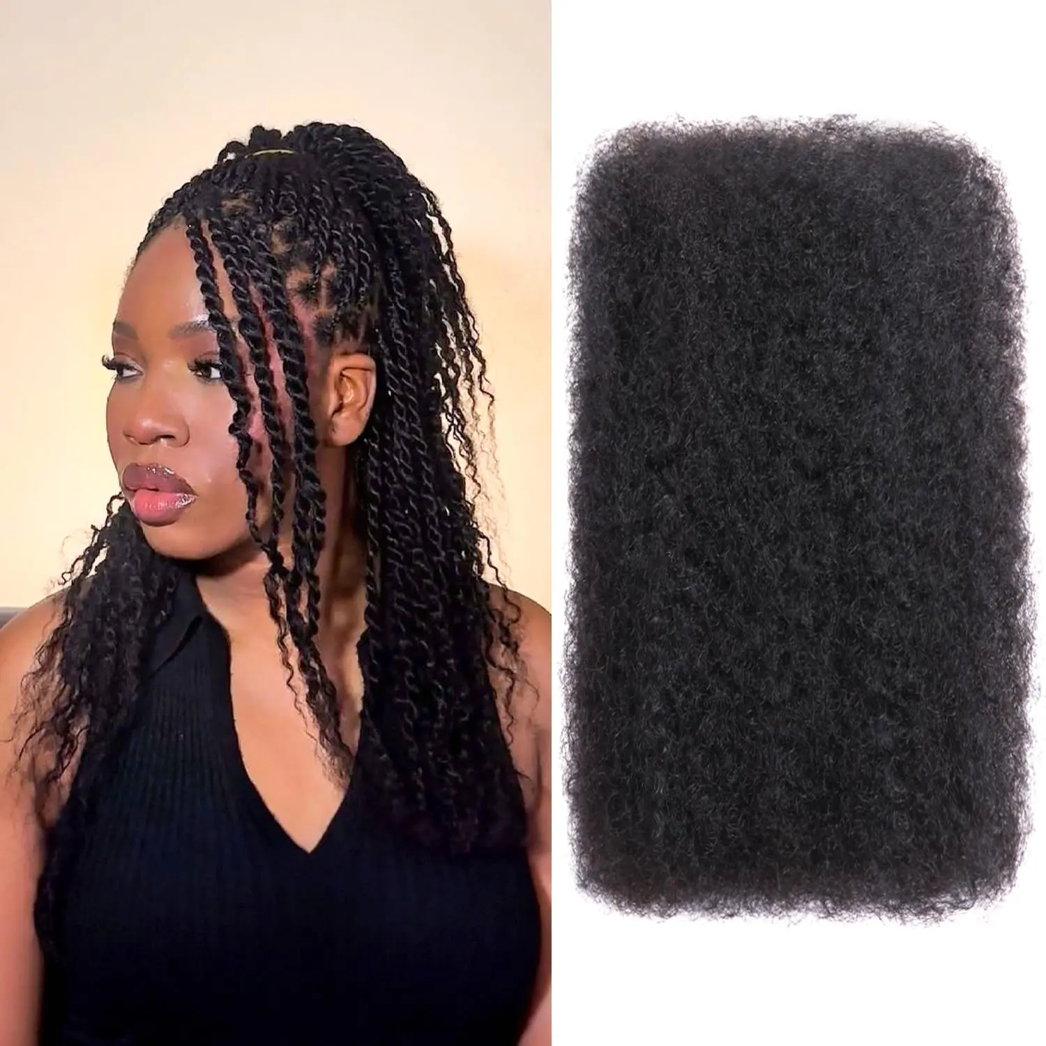 Afro Kinkys Bulk Human Hair -16 Inch 50g 4c Kinky Curly  Human Braiding Hair For Mini Twist/Dreadlocks Extensions/Braids/Locs (1B, 16 Inch(Pack of 1))