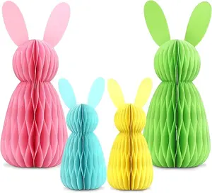 Bunny 4 PCS Easter Decorations Bunny Family Honeycomb Table Centerpieces for Kids Birthday Baby Shower Egg Supplies