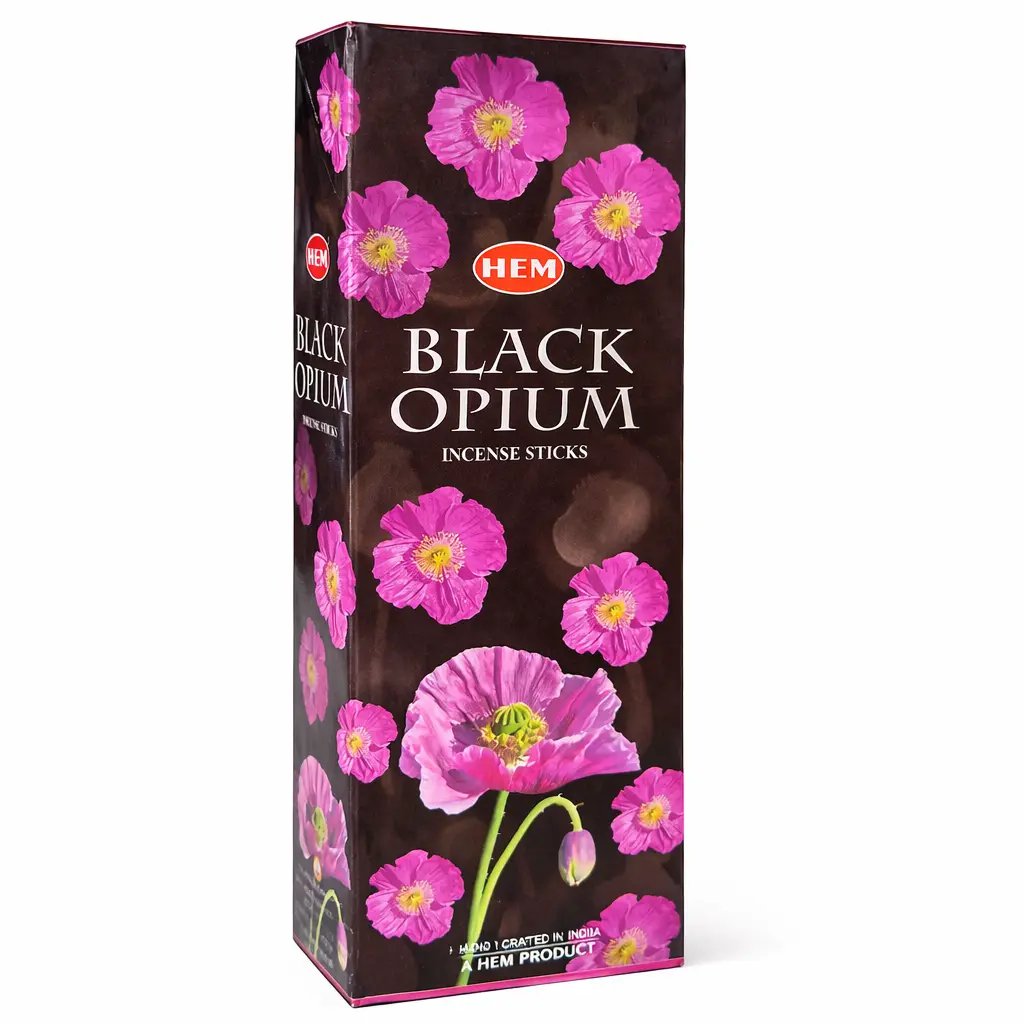 HEM Black Opium Incense Sticks - Hand-Rolled in India, 120 Count