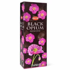 HEM Black Opium Incense Sticks - Hand-Rolled in India, 120 Count