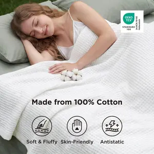 Bedsure Waffle Weave 100% Cotton Blanket Queen 90x90 White Soft Breathable All Season Bed Blanket
