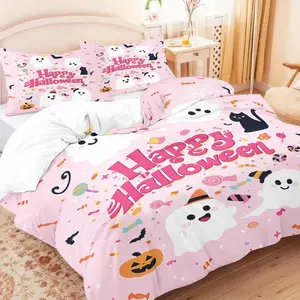 Halloween Theme Bedding Set, Multi-Style and Size Options, Cartoon Ghost Pumpkin Prank Pattern, Ultrafine Fiber Sheet Set, Breathable Anti-Fading