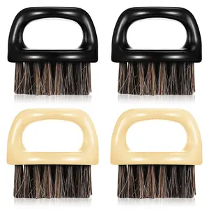 4 Pieces Knuckle Brush Set: Fade Brush, Barber Beard Brush for Men, Face and Neck Brush, Mustache and Hair Brush - Soft Bristles for Styling and Sweeping