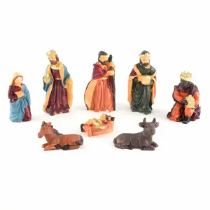 8-Piece Christmas Scene Statue Set, Resin Holy Family and Wise Men Statues, Christmas Religious Desktop Decorations, Holiday Home Decor