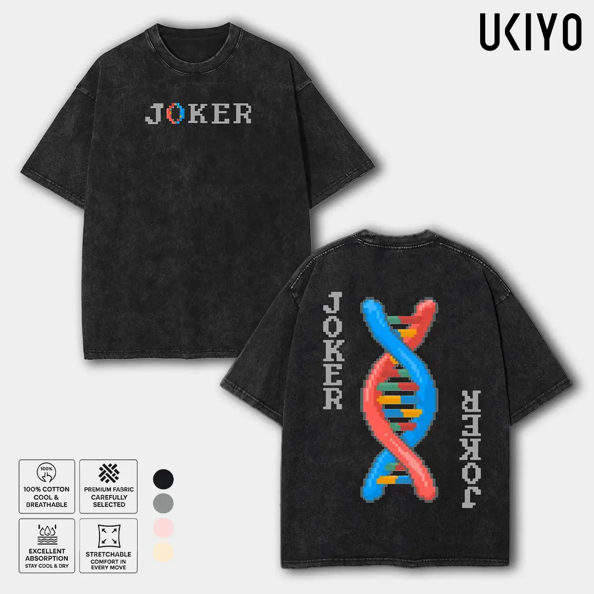 Balatro DNA Joker Pixel Washed 2 sided printed T-Shirt, Menswear Tops shirts men, Cotton unisex graphic tees hoodie game merch Menswear Clothes Soft trendy game day unisex Casual Straight casual apparel
