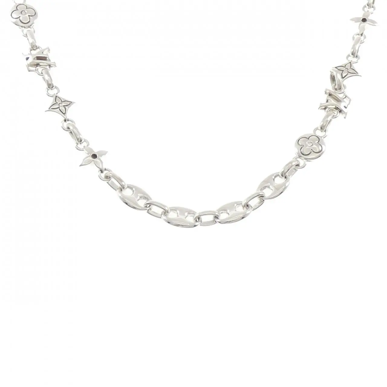 Pre-owned Louis Vuitton Sterling Silver 925 (Ag925) Small Leather Goods LV Sailor 925 Silver Necklace