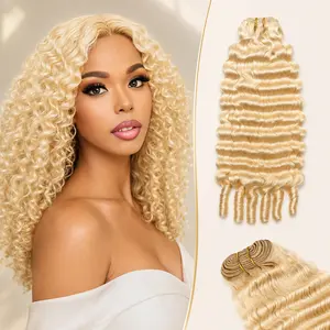 613 Blonde Loose Deep Wave Bundles with Spiral Ends 100% Virgin Human Hair Weave Extensions Brazilian Deep Wave Blonde Hair 1/3/4 Pcs