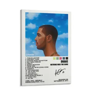 Living room and office decorative poster: augcol Drake album poster “Nothing Was The Same” (Deluxe Edition), hip-hop singer canvas poster, wall decoration, available in five sizes