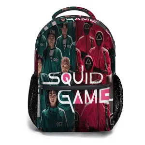 17" Squid Game Full-Print Backpack - Waterproof & Machine-Washable with Reinforced Base, Padded Adjustable Straps, 4-Pocket Storage for Tech, Essentials & Outdoor Gear