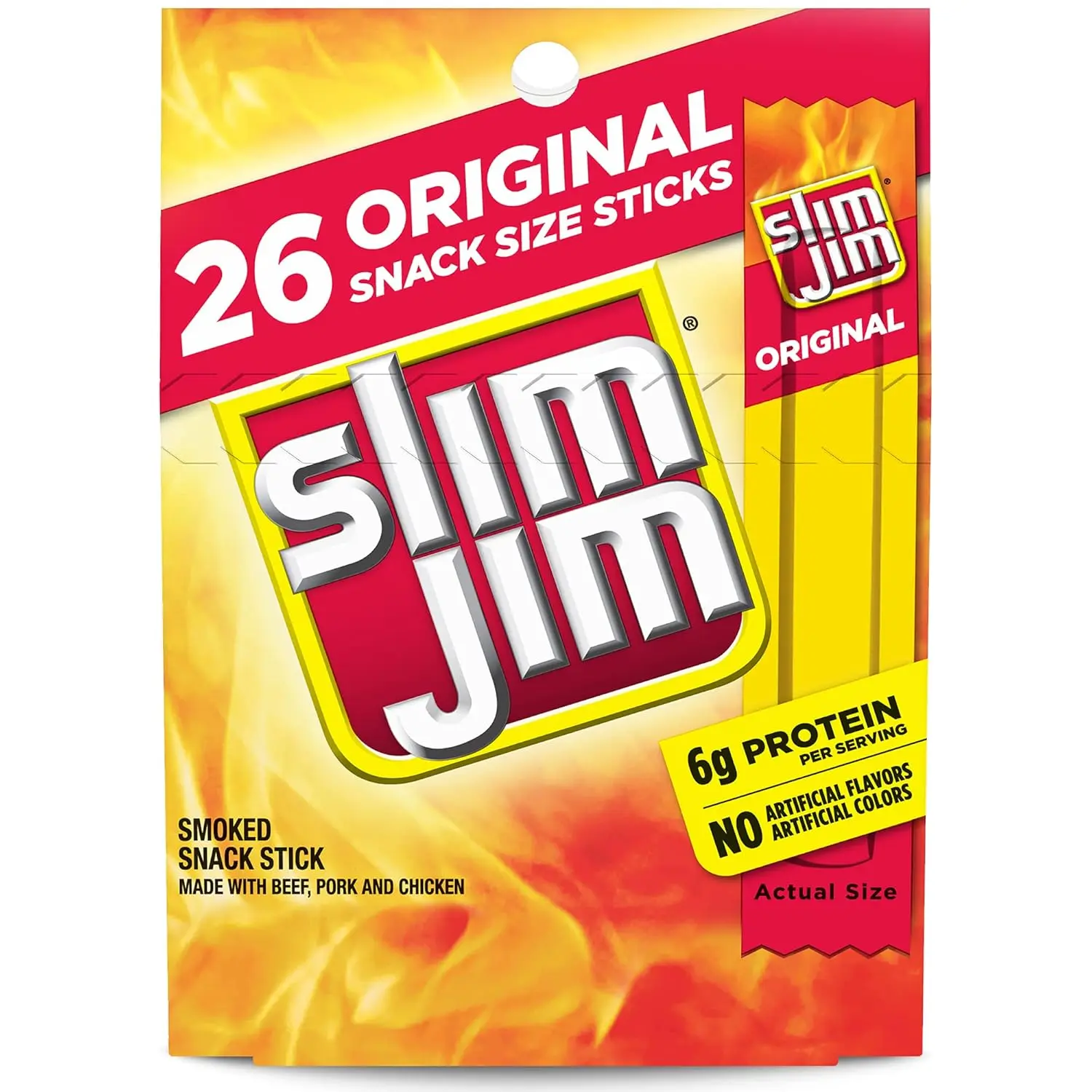 Slim Jim Snack Sized Original Smoked Snack Stick, Easy, On-the-Go School, Work and Travel Snacks, 0.28 OZ Meat Snacks, 26 Count