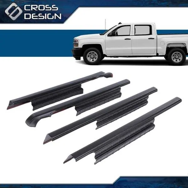 CROSSDESIGN Molded Chrome Trim Trail Armor Rocker Panel Protector Cover Set of 4 - Adhesive Custom Style Molded Car Accessory, Auto Parts Accessories for 14-18 Silverado 1500 4x Crew Cab Exterior Protection, Truck Protector