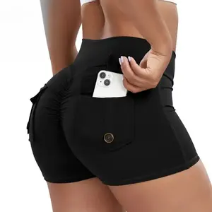 Women's High Waisted Workout Shorts - V Cross Waist, Cargo Pocket, Scrunch Butt, Contour Seam, Squat-Proof, Booty Lifting Athletic Bottoms for Gym, Yoga, Summer
