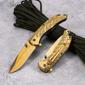 Portable EDC multifunctional tactical outdoor folding knife, all steel construction; convenient pocket/belt clip, suitable for everyday carry, hiking, camping; outdoor cutting tool designed specifically for climbing and fishing.