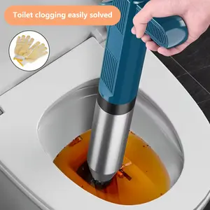 High Pressure Pneumatic Drain Cleaning Kit – with Pressure Gauge and Piston, Stainless Steel, for Sinks, Toilets and Floor Drains, Gloves Included