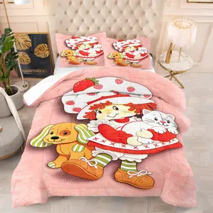 Strawberry girl pattern, including 1 blanket and 1 or 2 pillowcases without pillowcases, suitable as daily holiday birthday gifts, soft children's and adult bedroom decorations