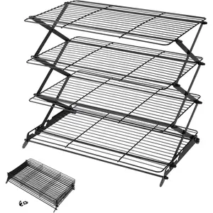 2/3/4-Tier Upgraded Collapsible Cooling Rack with Adjustable 3 Setting Design Stackable Roasting Cooking Drying Wire Cooling Rack for Cookies Baking Gifts for Women