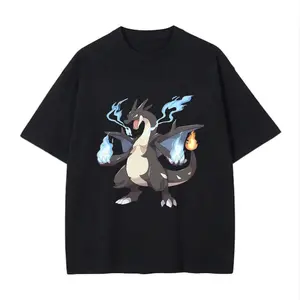 Mega Charizard X Pocket Monster T-Shirt | Dragon Fire Evolution Graphic Tee | PKM Anime Streetwear Shirt | Gym Workout Cotton Tee | Unisex Fan Gift