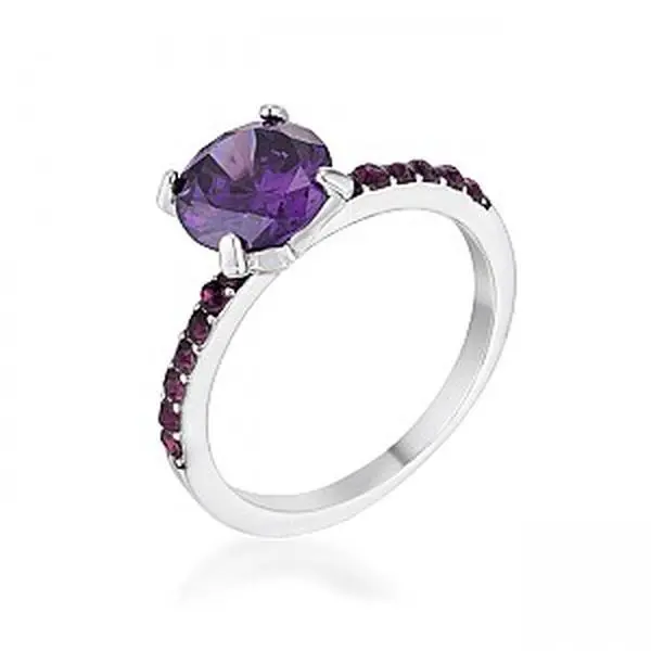 Amethyst Cubic Zirconia Rhodium Ring - 2.3ct, Size 5