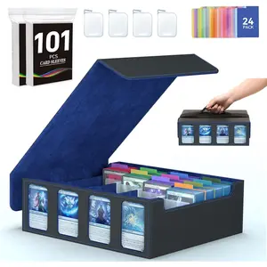 4-Row Trading Card Storage Box, Bulk Cards Case for 3200+ Mtg tcg Magic Playing Game Card Organizer, Commander Deck Box with 4 Supports & 24 Dividers & Strap & 101 Sleeves