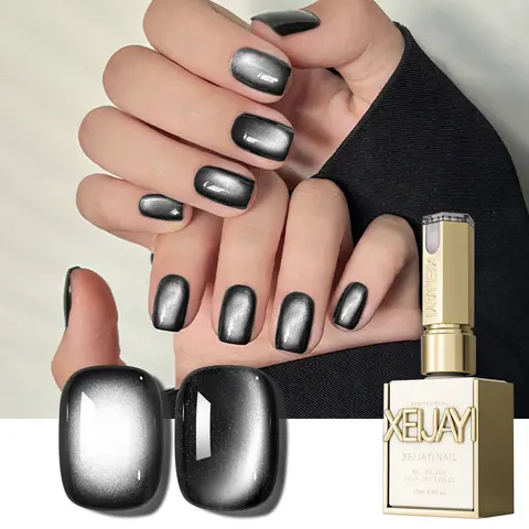 XEIJAYI 1PCS 15ml Liquid 3D Color Gel Nail Polish, TPO & HEMA-Free Black Pearl Cat Eye, Reflective Holographic Magnetic Effect, Deep Glossy Finish, Smooth Soak-Off UV/LED Light Curing, Flower-Inspired Nail Care for DIY Home & Salon Use