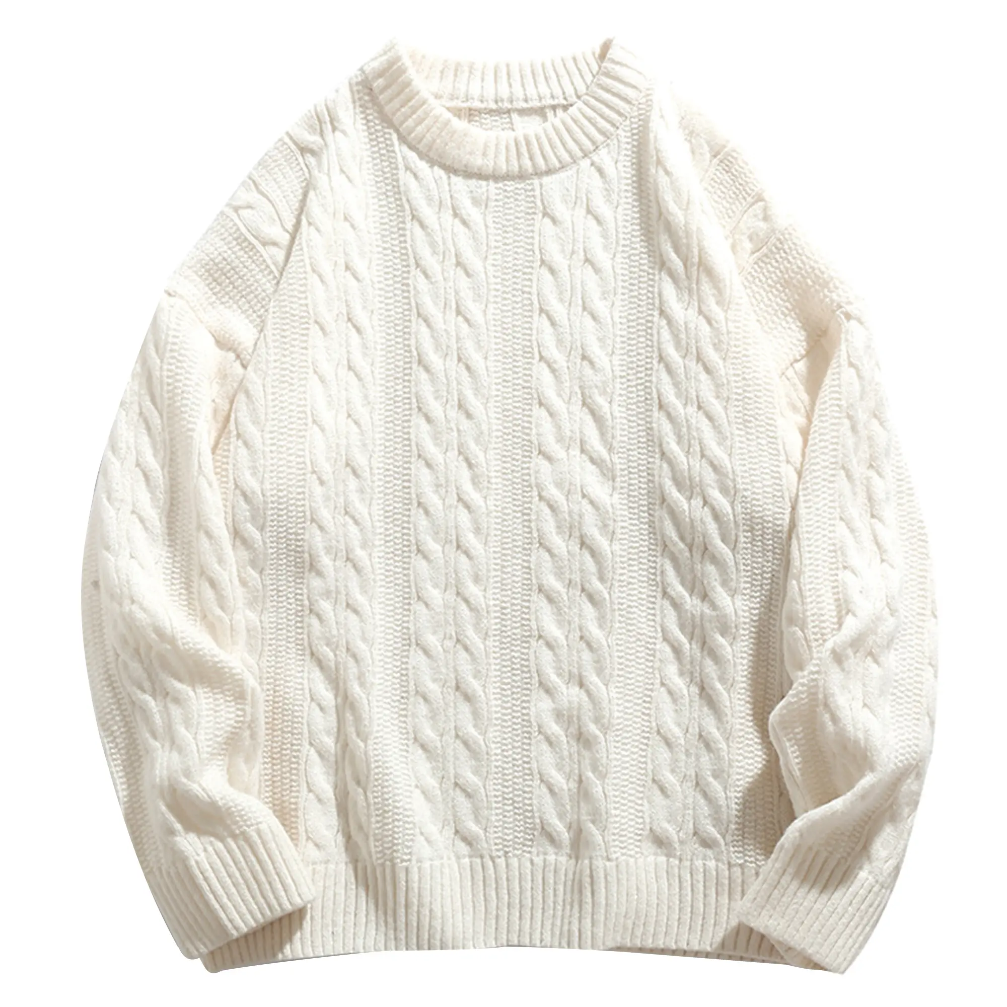 LAIXTON Mens Oversized Sweater Unisex Crewneck Cable Knit Sweater Pullover Aesthetic Streetwear Casual Sweaters Jumper - Rich In Color