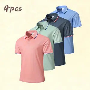 4-Pack Polo shirts, full of contrasting color neckline design, breathable, comfortable and non-sticky, wear casually for commuting, sports, and dating! Short Sleeve Knit Vintage good graphic tees