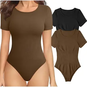 European And American Square-neck Cinched Corset Close-fitting Seamless Short Sleeve T-back，inverted triangle tops，rompers women outdoorfun