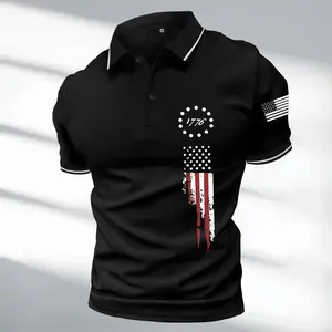 Men’s Fashion Short-Sleeve Turn-Down Collar Polo Shirt — Trendy, Unique American Flag “1776” Print; Comfortable, Skin-Friendly Fit That Enhances Your Figure; Detailing with Contrasting Colors; Premium Model for Summer Outings
