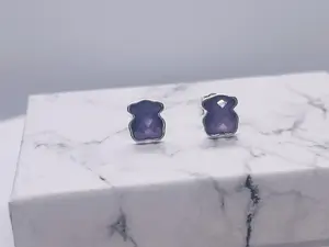 TOUS S925 Silver and Amethyst Cool Color Bear Earrings. 9MM