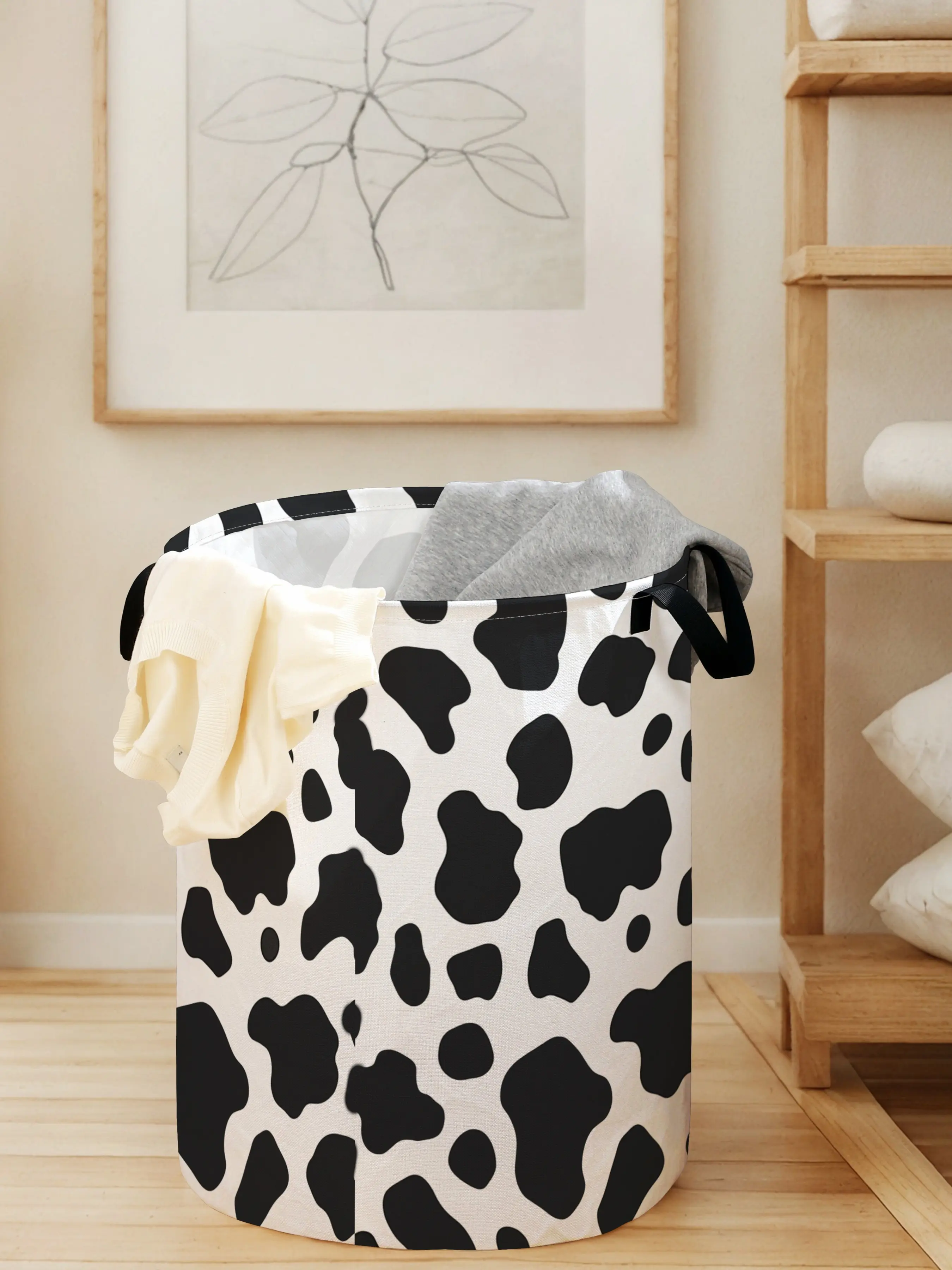 Cow Print Laundry Basket with Handle, Durable Foldable Clothes Storage Bin, Large Capacity Toy Organizer for All Seasons, Clothes Baskets, Laundry Hamper