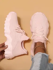 Women's Fashionable Lace Up Low Top Sneakers, Casual Comfortable Breathable Sports Running Shoes, All-match Basic Shoes for Daily Wear, Athletic Running Shoes, Knitted Running Shoes