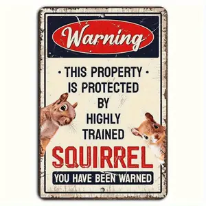2d Flat Humorous Squirrel Alert Sign Durable Metal Wall Decor for Home Garden Suitable for Outdoor Use