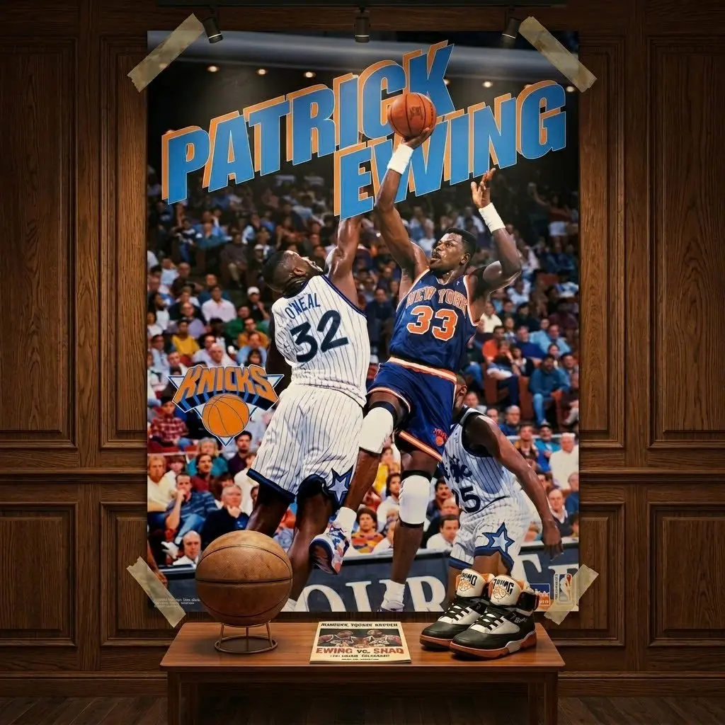 Patrick Ewing "Fadeaway" New York Knicks NBA Action - No Frame, Championship Team Poster, Basketball Fan Decor, Knicks Finals Trophy Print