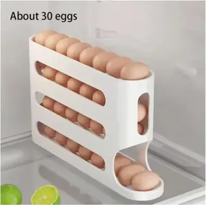 4-Tier Sliding Transparent Egg Storage Box - Large Capacity Fridge Egg Holder, Home Kitchen Organizer