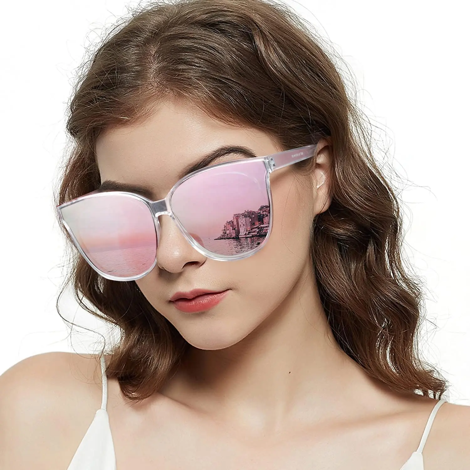 A05 Clear Frame/Pink Mirrored Polarized Lens