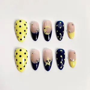 Baby Blue polka dots nails/Cute press on nails long almond nails/Daily Nails/Cute Nails/Kawaii Nails/Birthday Nails/Fall Nails/Custom Nails