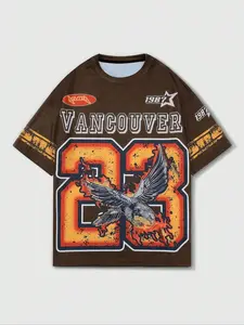 Men's Eagle Print Round Neck Graphic Tee, Regular Fit Casual Short Sleeve T-Shirt for Summer, Men's Top for Daily Wear, Streetwear