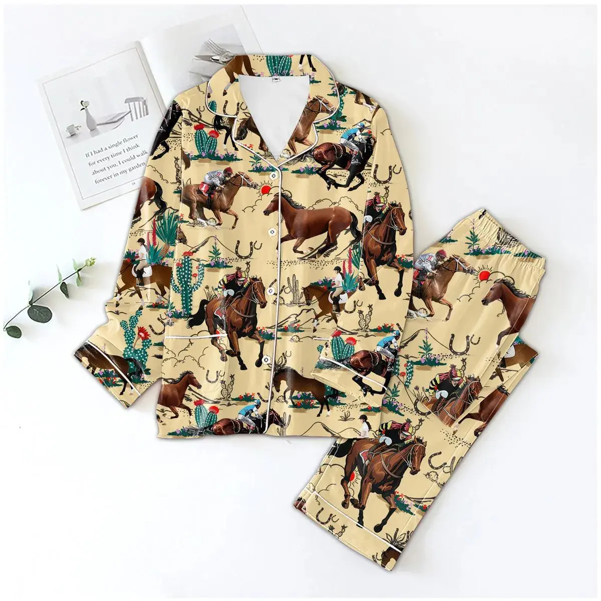 Cowboy Horse Pajama Set, Western Rodeo Print Sleepwear, Country Horse ...