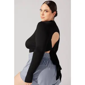 Bow Back Reversible Long Sleeve Top - Black